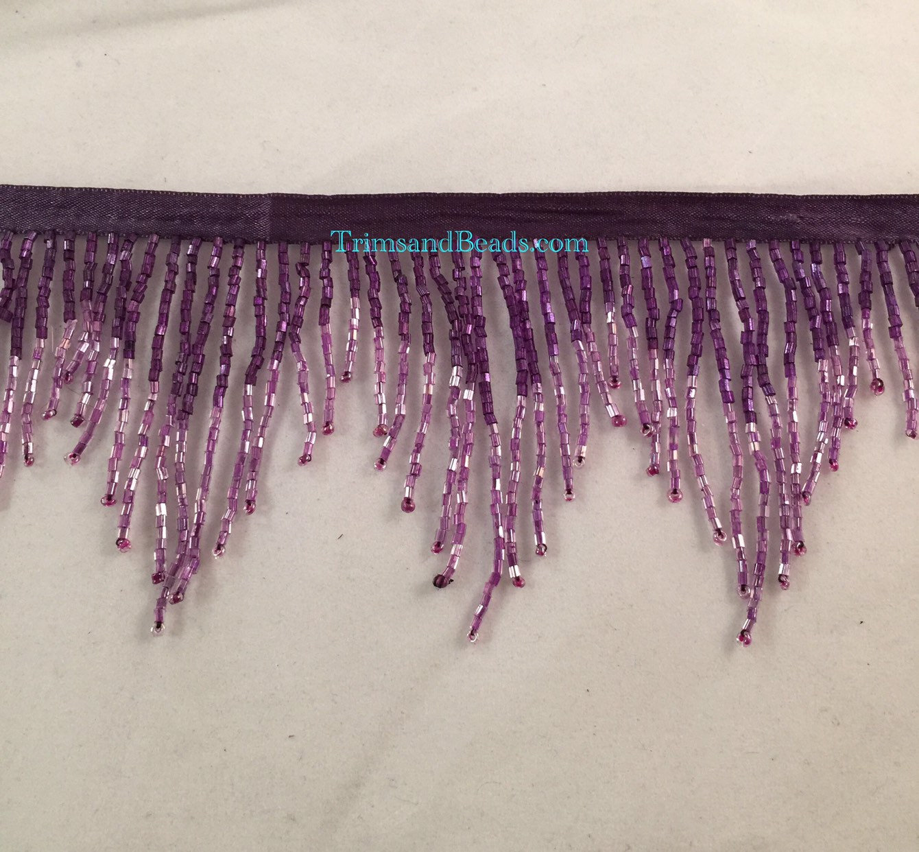 3 Dark Purple/Lilac Purple Ombre Glass CHEVRON Bugle Bead Beaded Fringe  Trim — Trims and Beads